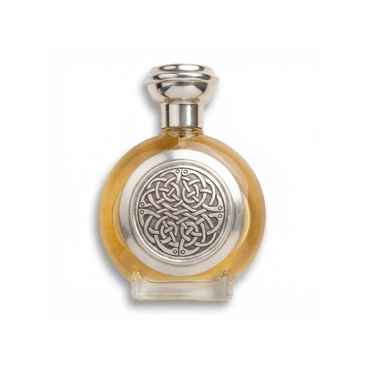 Bottle of Boadicea Rebellious EDP fragrance on a white background with soft shadow