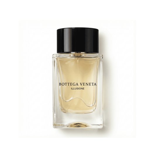 Bottle of Bottega Veneta Illusione EDT fragrance on a white background with soft shadow