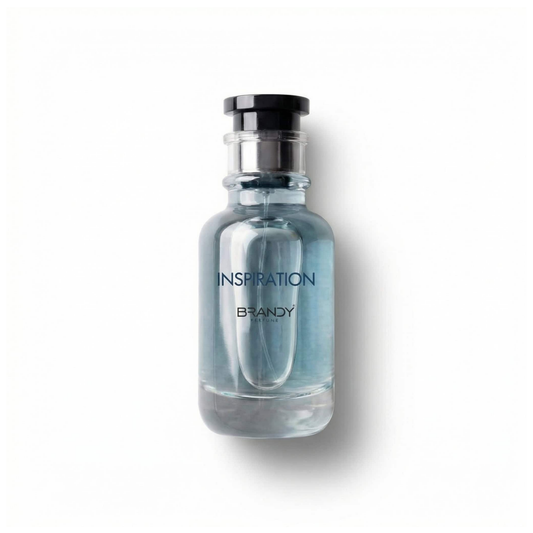Bottle of Brandy Designs Inspiration EDP fragrance on a white background with soft shadow