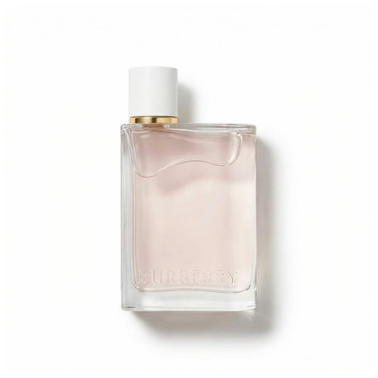 Bottle of Burberry Her Blossom EDP fragrance on a white background with soft shadow