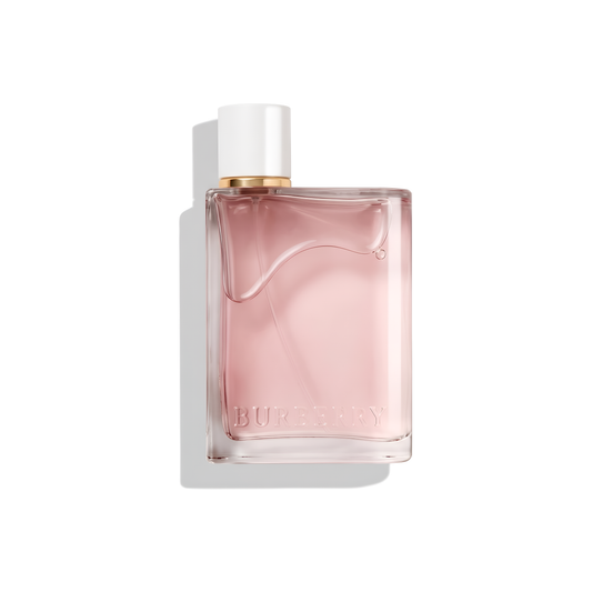 Bottle of Burberry Her EDP fragrance on a white background with soft shadow