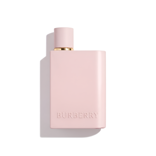Bottle of Burberry Her Intense EDP fragrance on a white background with soft shadow