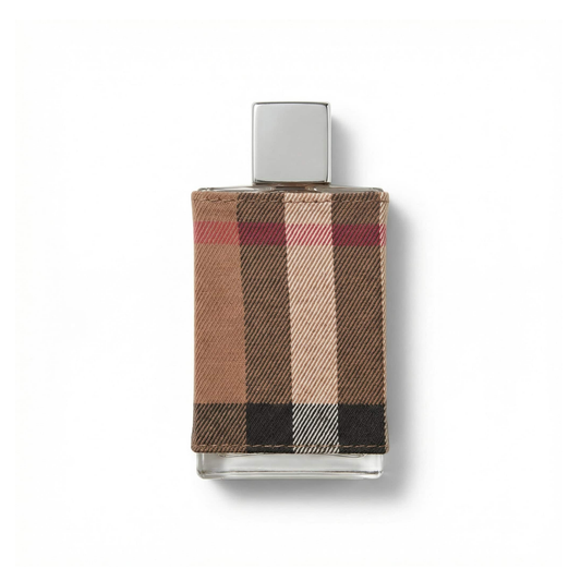 Bottle of Burberry London for Men EDT fragrance on a white background with soft shadow