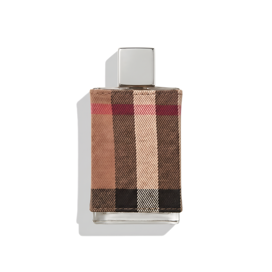 Bottle of Burberry London for Men EDT fragrance on a white background with soft shadow