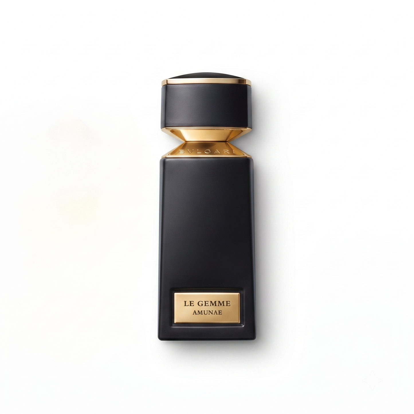 Bottle of Bvlgari Le Gemme Amunae EDP fragrance on a white background with soft shadow