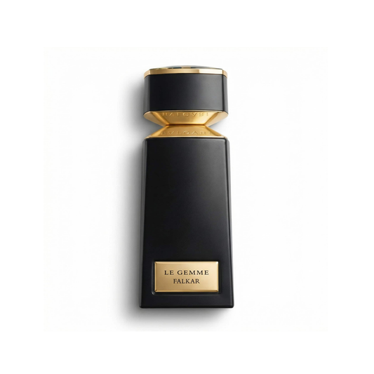 Bottle of Bvlgari Le Gemme Falkar EDP fragrance on a white background with soft shadow