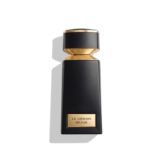 Bottle of Bvlgari Le Gemme Falkar EDP fragrance on a white background with soft shadow