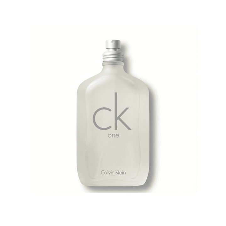 Bottle of Calvin Klein CK One EDT fragrance on a white background with soft shadow