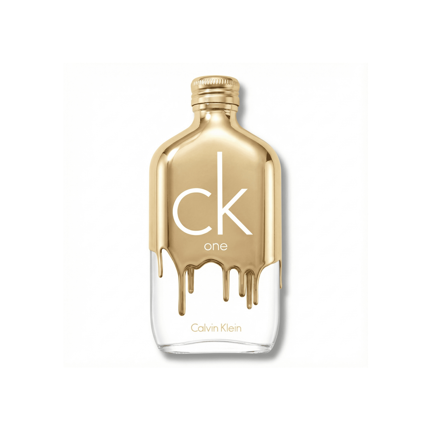 Bottle of Calvin Klein CK One Gold EDT fragrance on a white background with soft shadow
