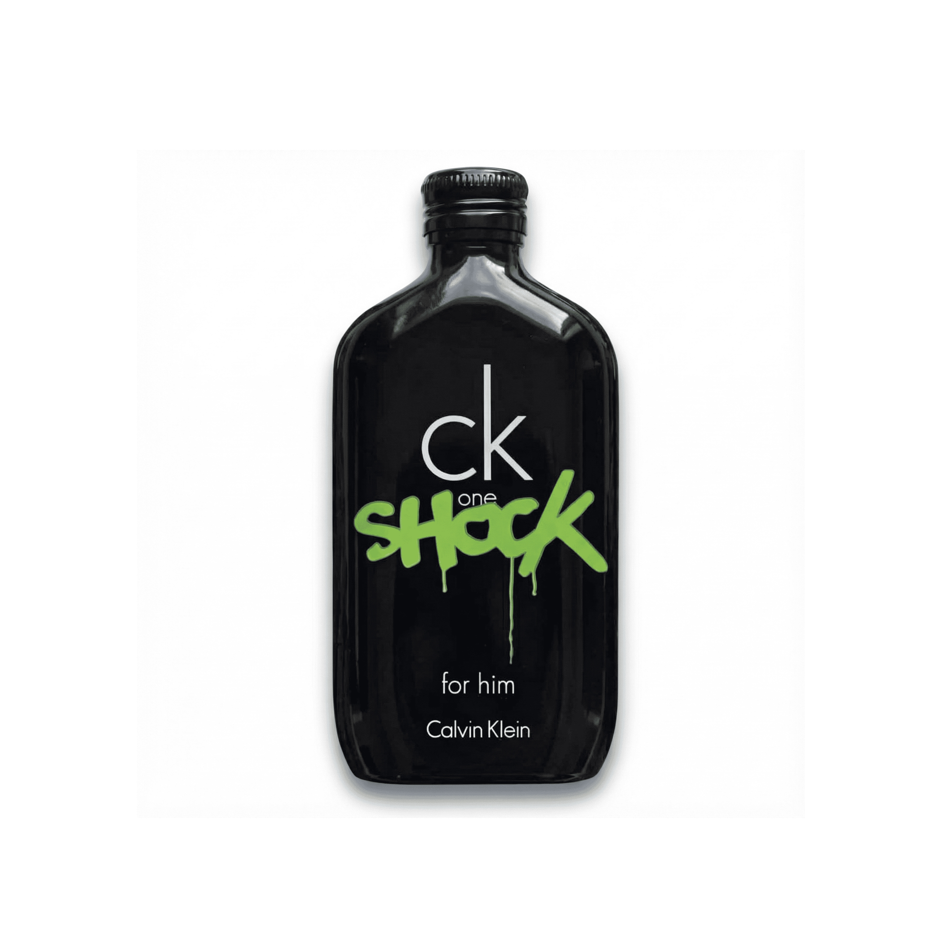 Bottle of Calvin Klein CK One Shock For Him EDT fragrance on a white background with soft shadow