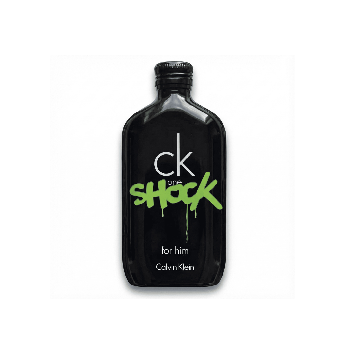 Bottle of Calvin Klein CK One Shock For Him EDT fragrance on a white background with soft shadow