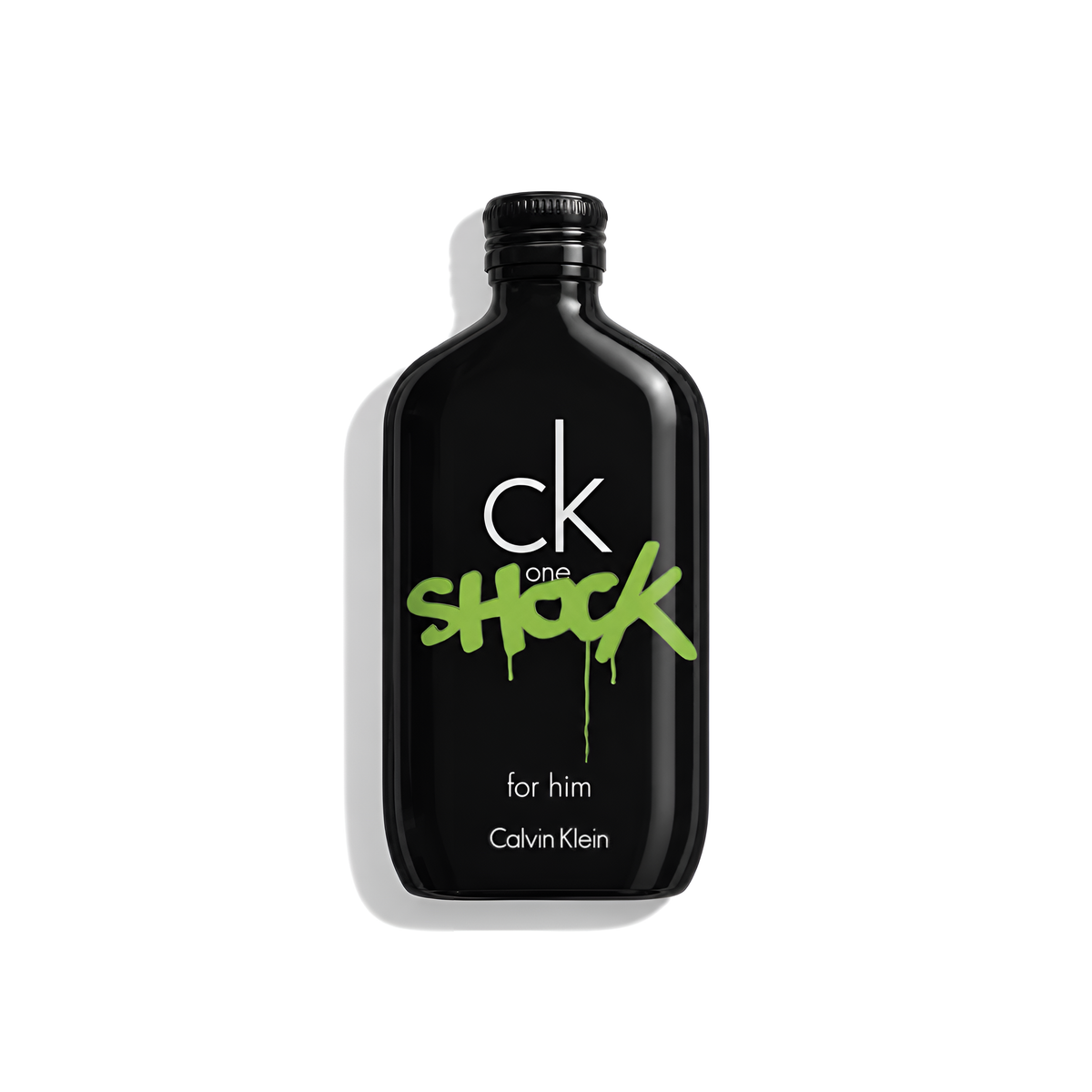 Bottle of Calvin Klein CK One Shock For Him EDT fragrance on a white background with soft shadow