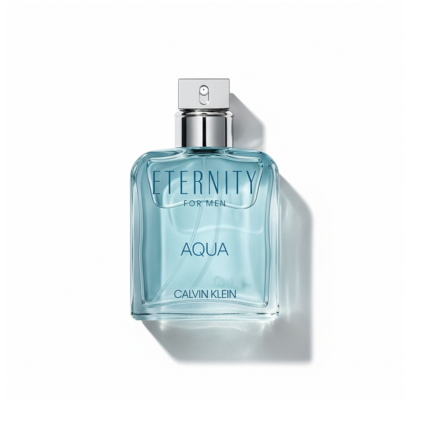 Bottle of Calvin Klein Eternity Aqua EDT fragrance on a white background with soft shadow