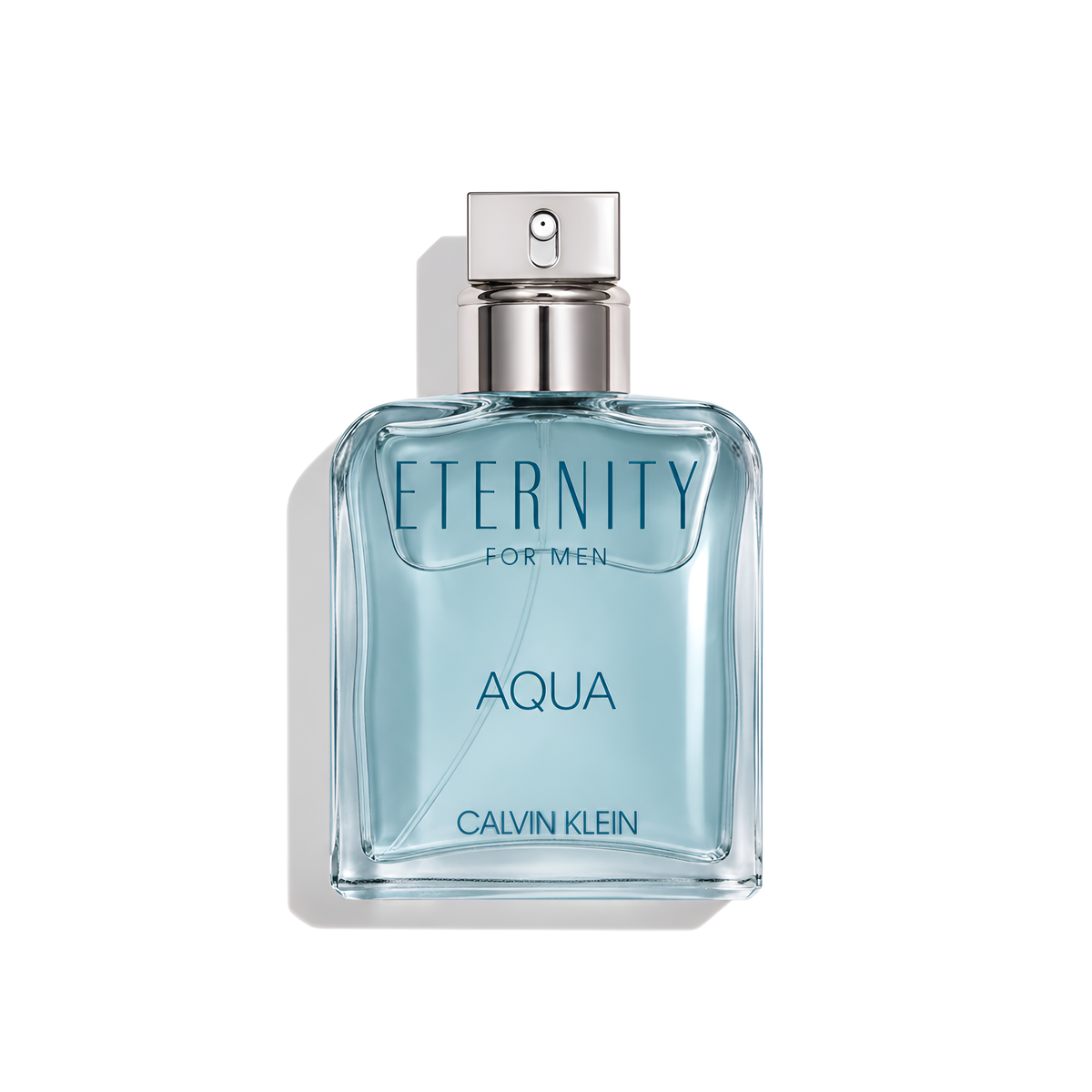 Bottle of Calvin Klein Eternity Aqua EDT fragrance on a white background with soft shadow