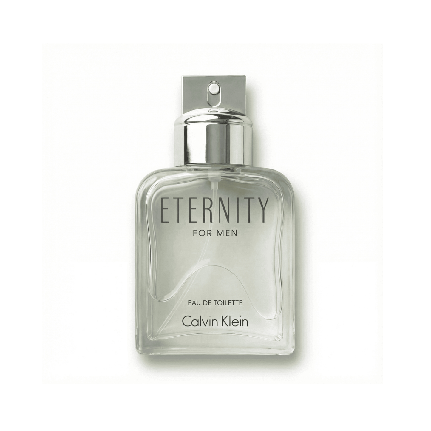 Bottle of Calvin Klein Eternity For Men EDT fragrance on a white background with soft shadow