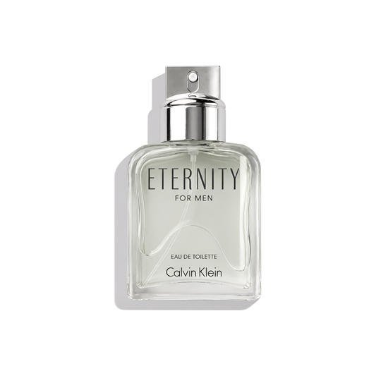 Bottle of Calvin Klein Eternity For Men EDT fragrance on a white background with soft shadow