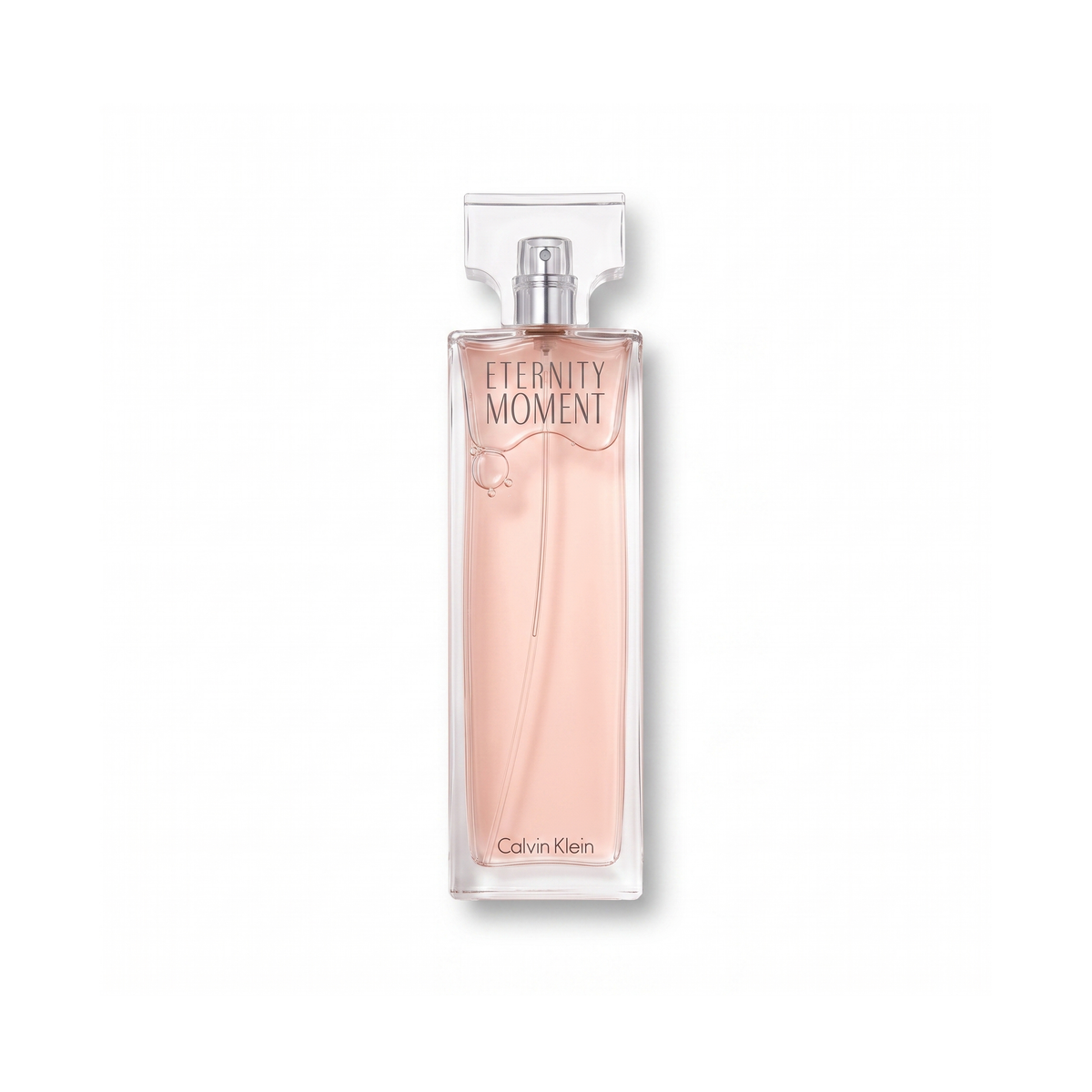 Bottle of Calvin Klein Eternity Moment EDP fragrance on a white background with soft shadow