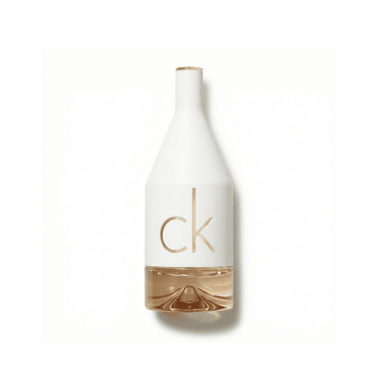 Bottle of Calvin Klein IN2U For Her EDT fragrance on a white background with soft shadow