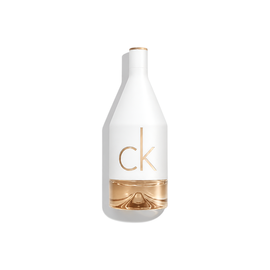 Bottle of Calvin Klein IN2U For Her EDT fragrance on a white background with soft shadow