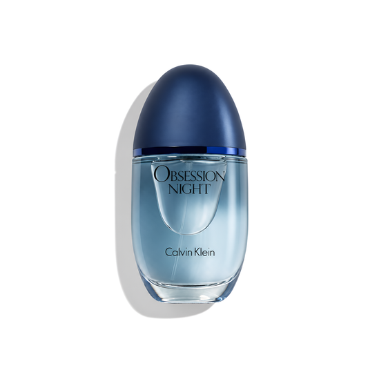 Bottle of Calvin Klein Obsession Night Woman EDP fragrance on a white background with soft shadow