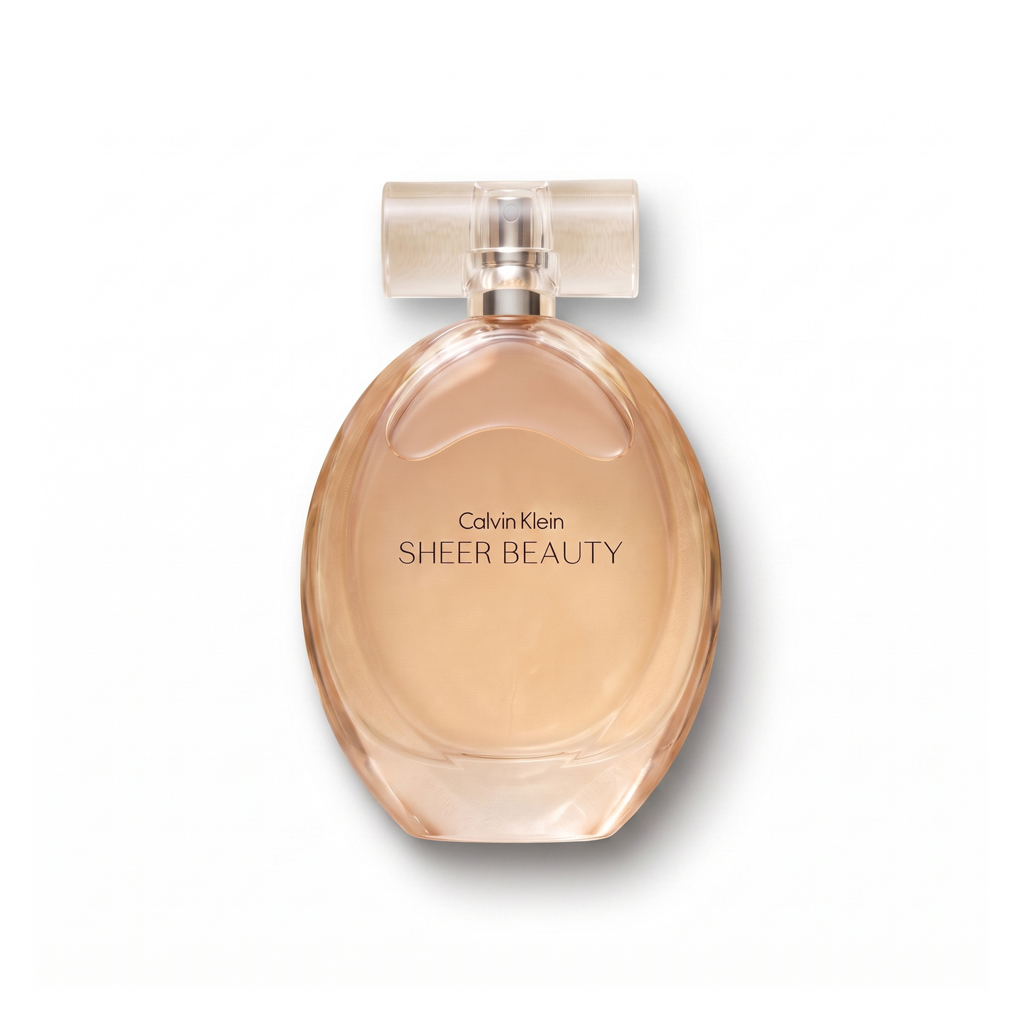 Bottle of Calvin Klein Sheer Beauty EDT fragrance on a white background with soft shadow