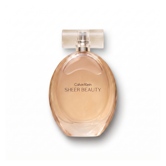 Bottle of Calvin Klein Sheer Beauty EDT fragrance on a white background with soft shadow