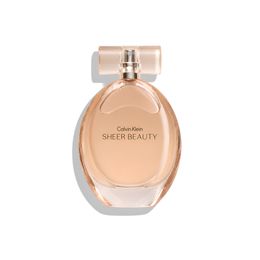 Bottle of Calvin Klein Sheer Beauty EDT fragrance on a white background with soft shadow