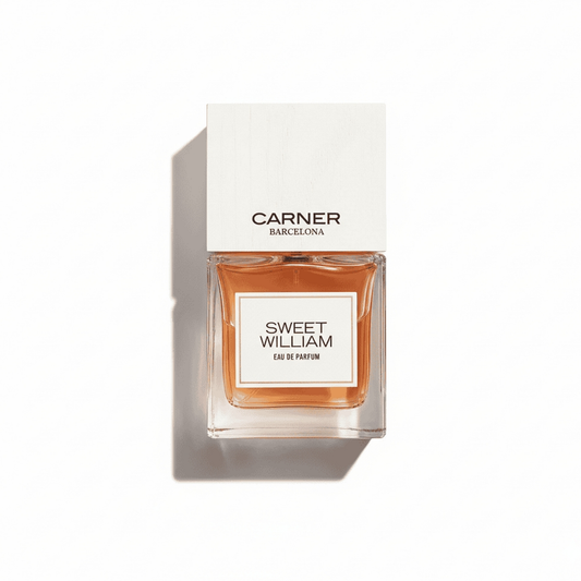 Bottle of Carnar Sweet William EDP fragrance on a white background with soft shadow