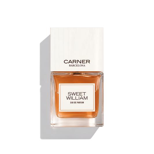 Bottle of Carnar Sweet William EDP fragrance on a white background with soft shadow