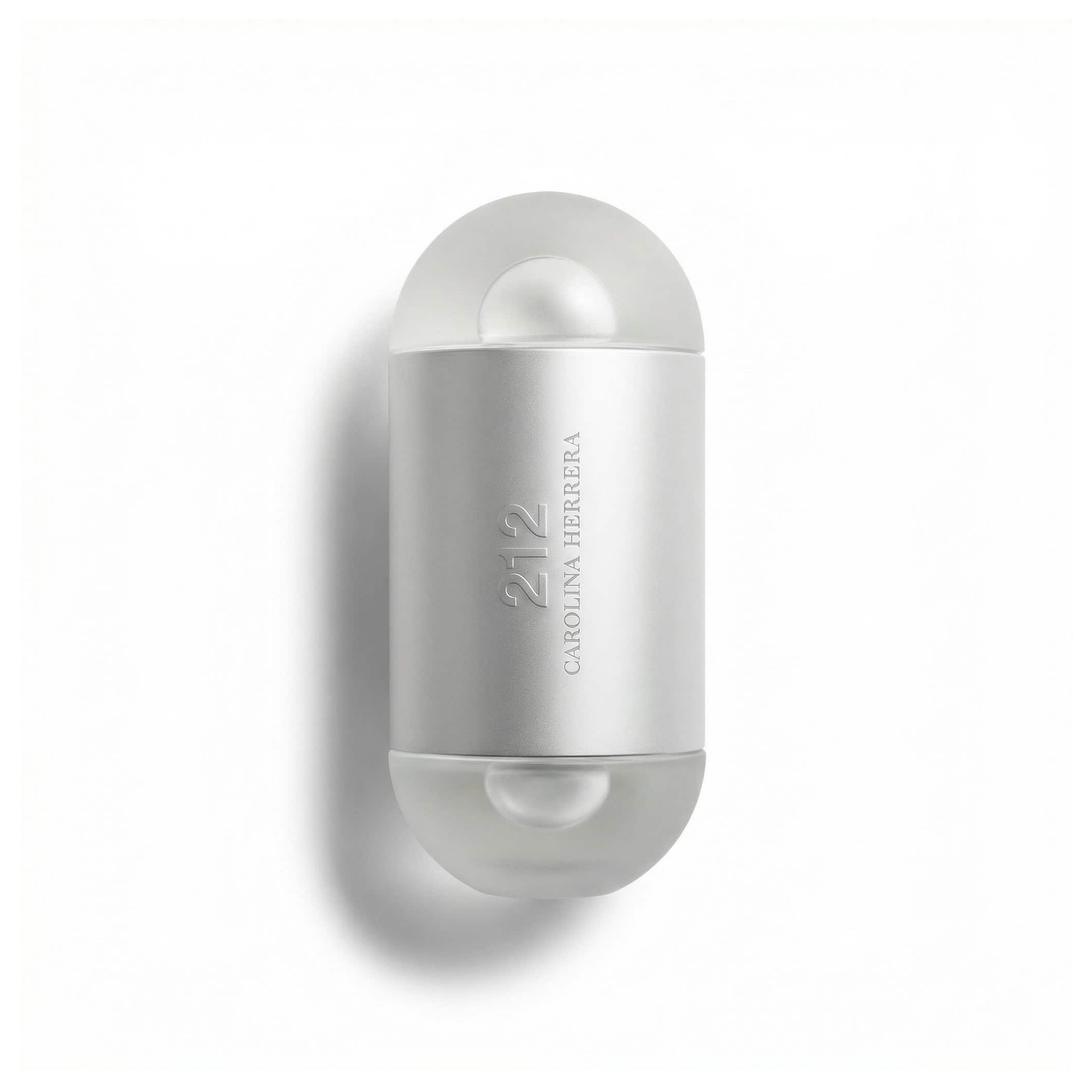 Bottle of Carolina Herrera 212 NYC Women EDT fragrance on a white background with soft shadow