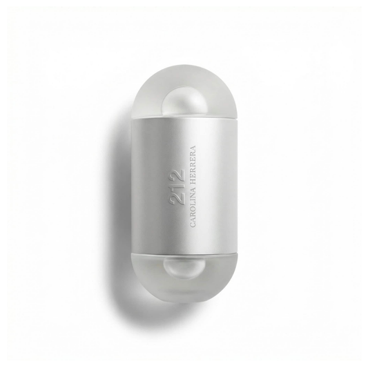Bottle of Carolina Herrera 212 NYC Women EDT fragrance on a white background with soft shadow