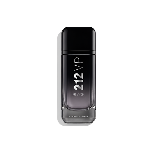 Bottle of Carolina Herrera 212 VIP Black EDP fragrance on a white background with soft shadow