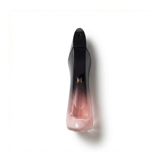 Bottle of Carolina Herrera Good Girl Blush Elixir fragrance on a white background with soft shadow
