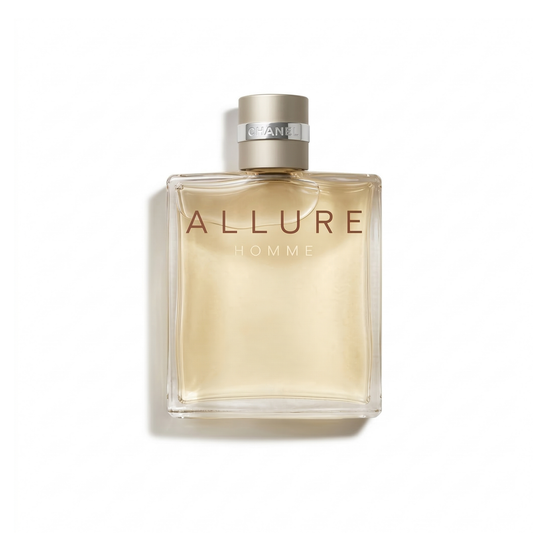 Bottle of Chanel Allure Homme EDT fragrance on a white background with soft shadow