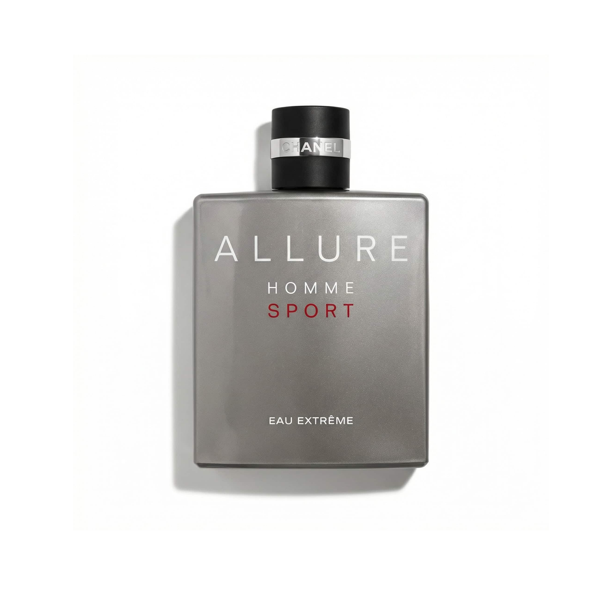 Bottle of Chanel Allure Homme Sport Eau Extreme EDP fragrance on a white background with soft shadow