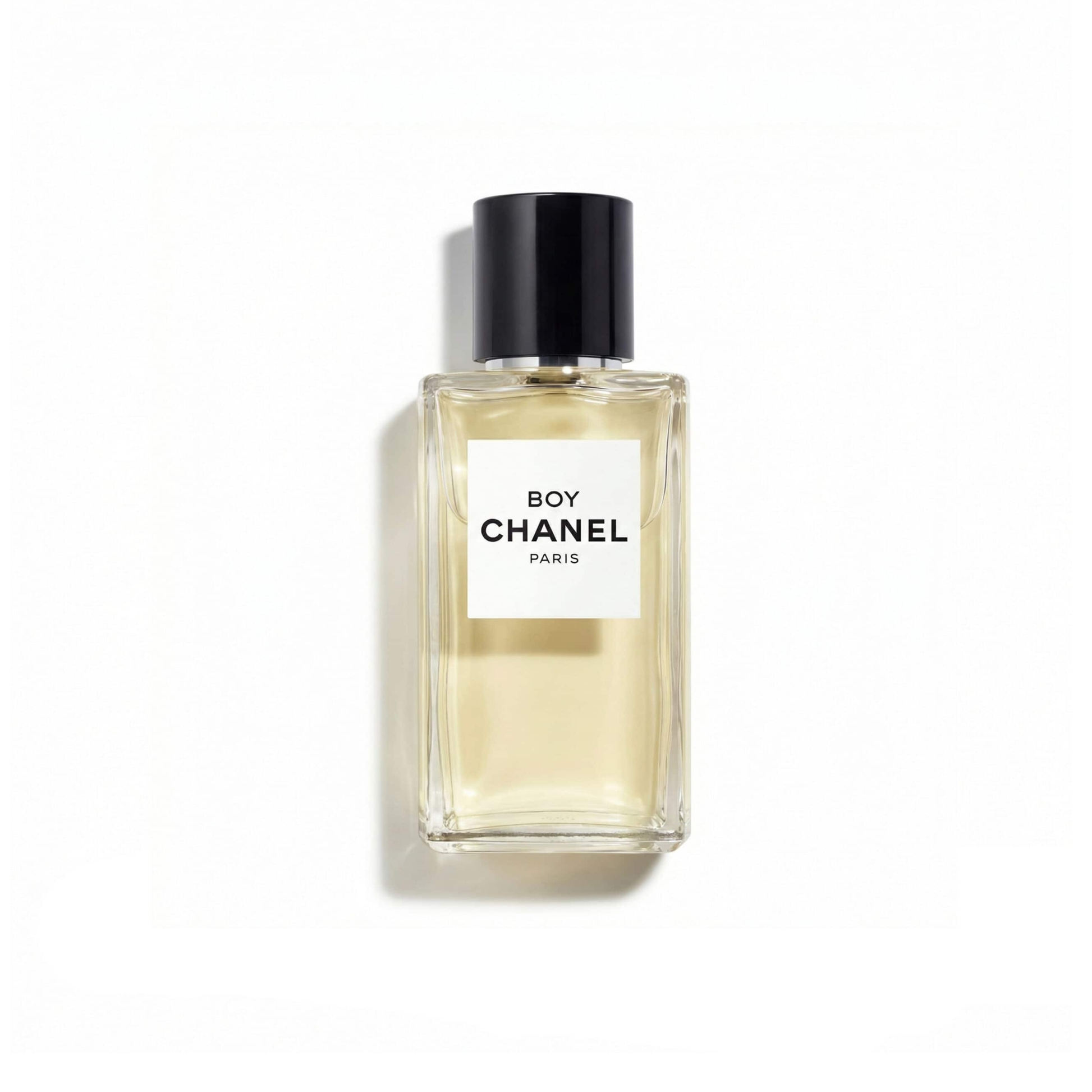 Bottle of Chanel Boy EDP fragrance on a white background with soft shadow