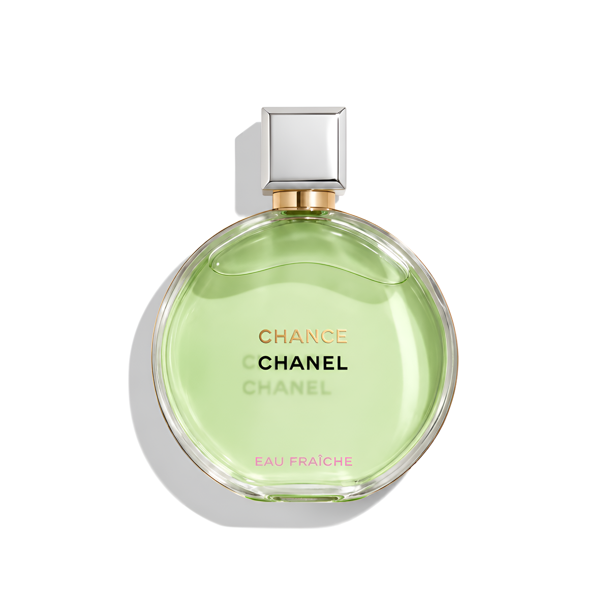 Bottle of Chanel Chance Eau Fraiche EDT fragrance on a white background with soft shadow