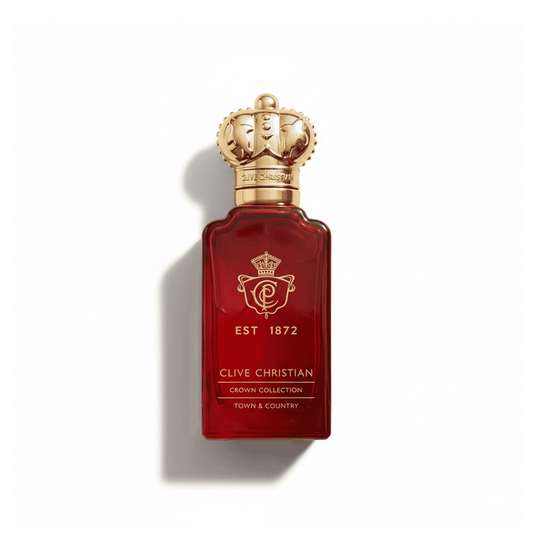 Bottle of Clive Christian Town & Country EDP fragrance on a white background with soft shadow
