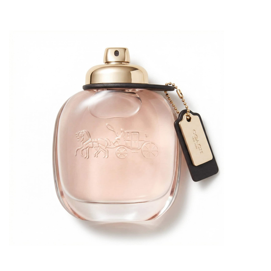 Bottle of Coach Coach For Her EDP fragrance on a white background with soft shadow