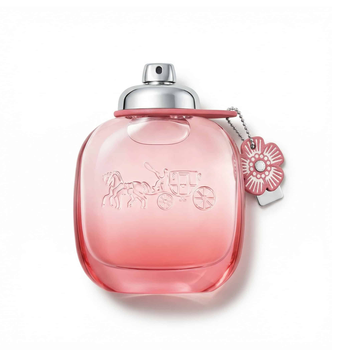 Bottle of Coach Floral Blush EDP fragrance on a white background with soft shadow