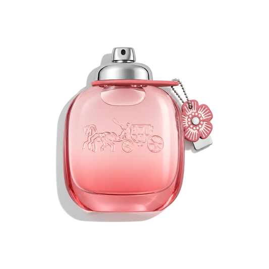 Bottle of Coach Floral Blush EDP fragrance on a white background with soft shadow