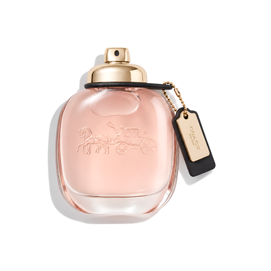 Bottle of Coach For Her EDP fragrance on a white background with soft shadow