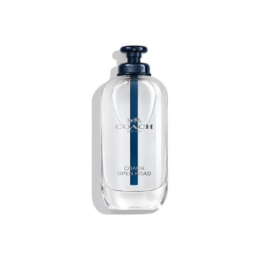 Bottle of Coach Open Road EDT fragrance on a white background with soft shadow