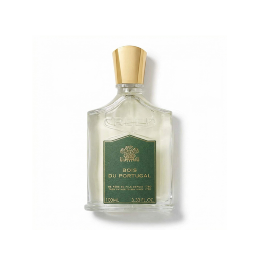 Bottle of Creed Bois du Portugal EDP fragrance on a white background with soft shadow