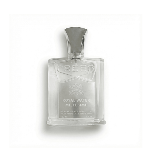 Bottle of Creed Royal Water Millesime (Batch 2010) EDP fragrance on a white background with soft shadow