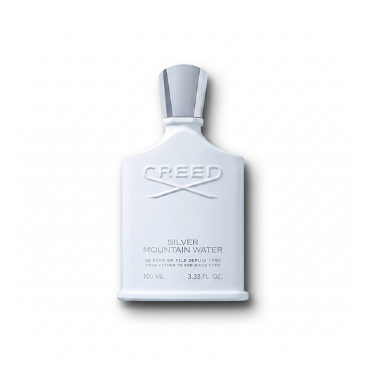 Bottle of Creed Silver Mountain Water EDP fragrance on a white background with soft shadow