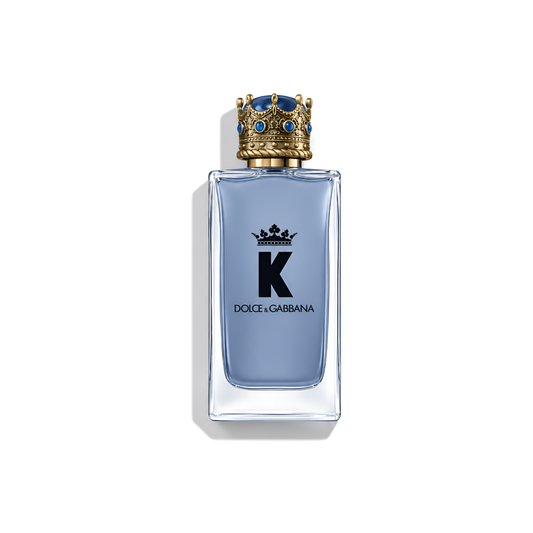 Bottle of D&G K EDT fragrance on a white background with soft shadow