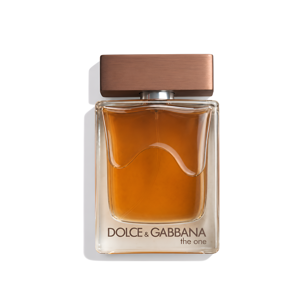 Bottle of D&G The One EDT fragrance on a white background with soft shadow