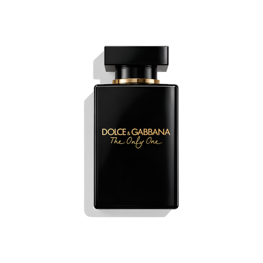 Bottle of D&G The Only One Intense EDP fragrance on a white background with soft shadow