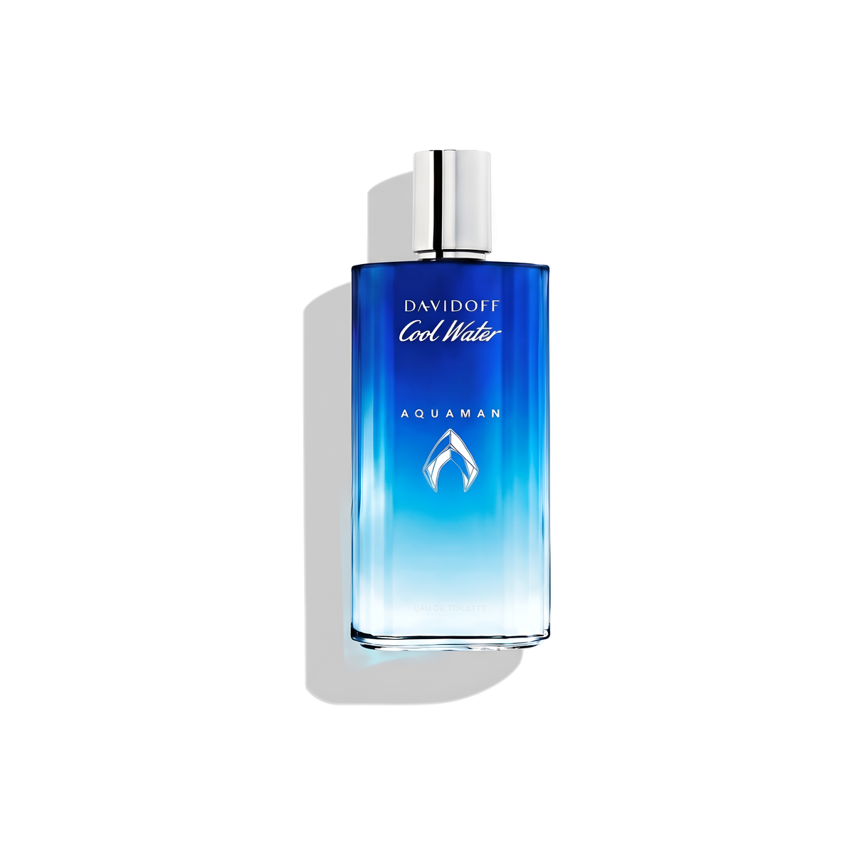 Bottle of Davidoff Cool Water Aquaman Collectors EDT fragrance on a white background with soft shadow